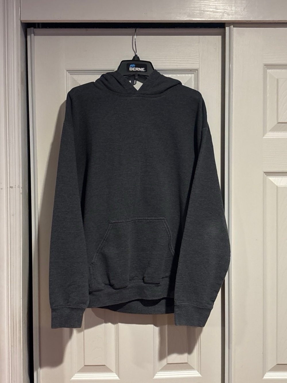 Gildan Charcoal Gray Men's Pullover Hoodie worn